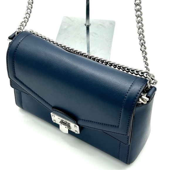 Michael Kors Kinsley leather Medium shoulder Flap Crossbody Bag Navy Blue - Picture 6 of 10